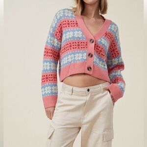 NWT Cotton on Crop Cardigan Floral Wool bland Size S Christmas